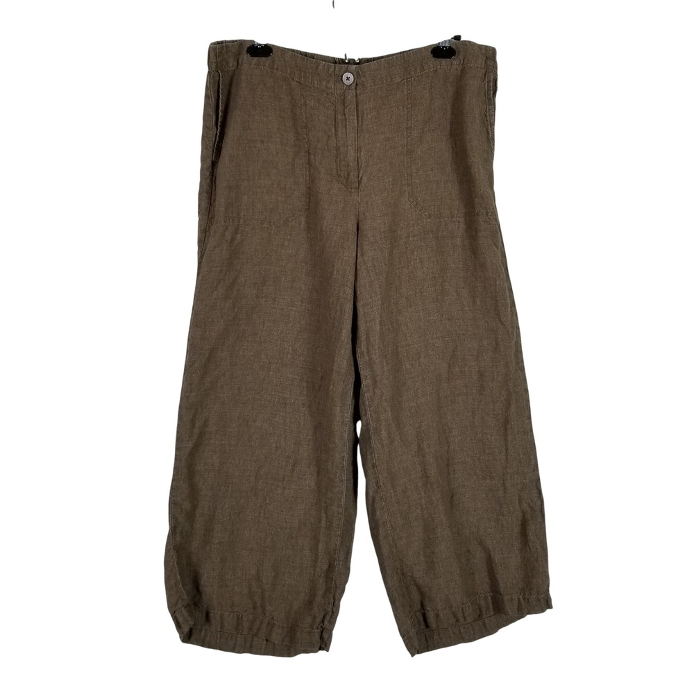 J. Jill Love Linen Pants Women Large Brown Wide Leg Cropped Relaxed Boho 305